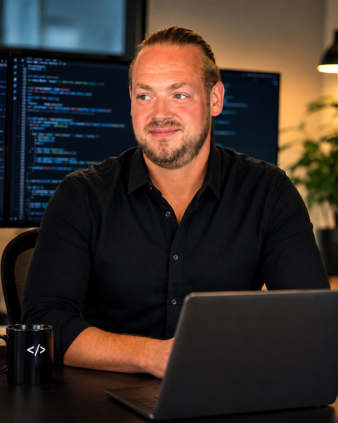 Kai Krauthausen mit Laptop an einem digitalen Arbeitsplatz