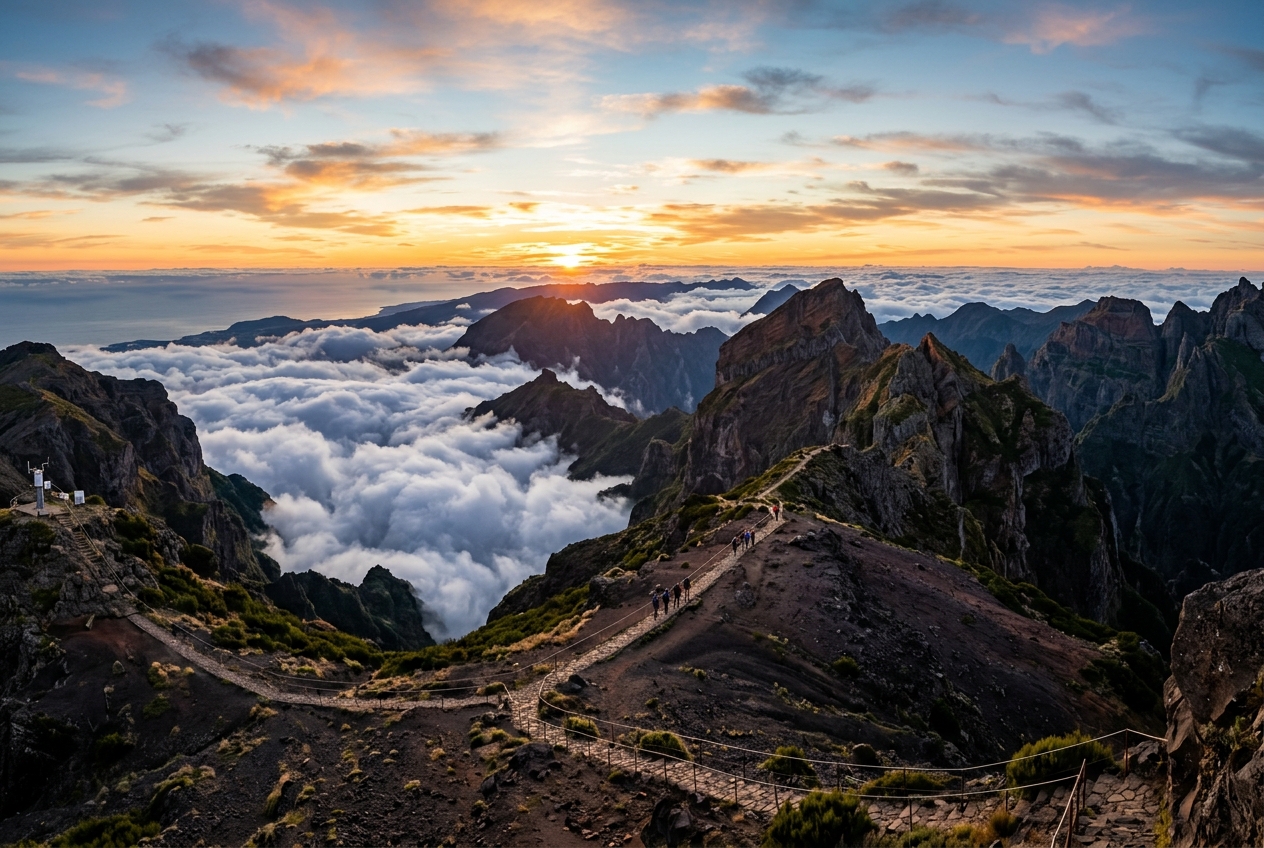Blick von den Berggipfeln Madeiras über den Wolken